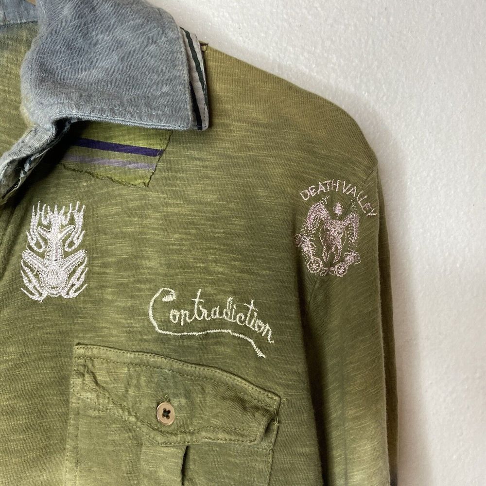 Custo Barcelona Long Sleeve Green Blue Collared Button Front Shirt Mens Medium - Picture 3 of 15